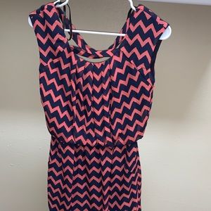 City Triangles Pink and Navy Chevron Dress